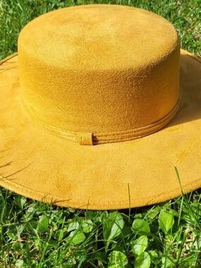 Mexican handmade Mustard Suede Wide-Brim Hat